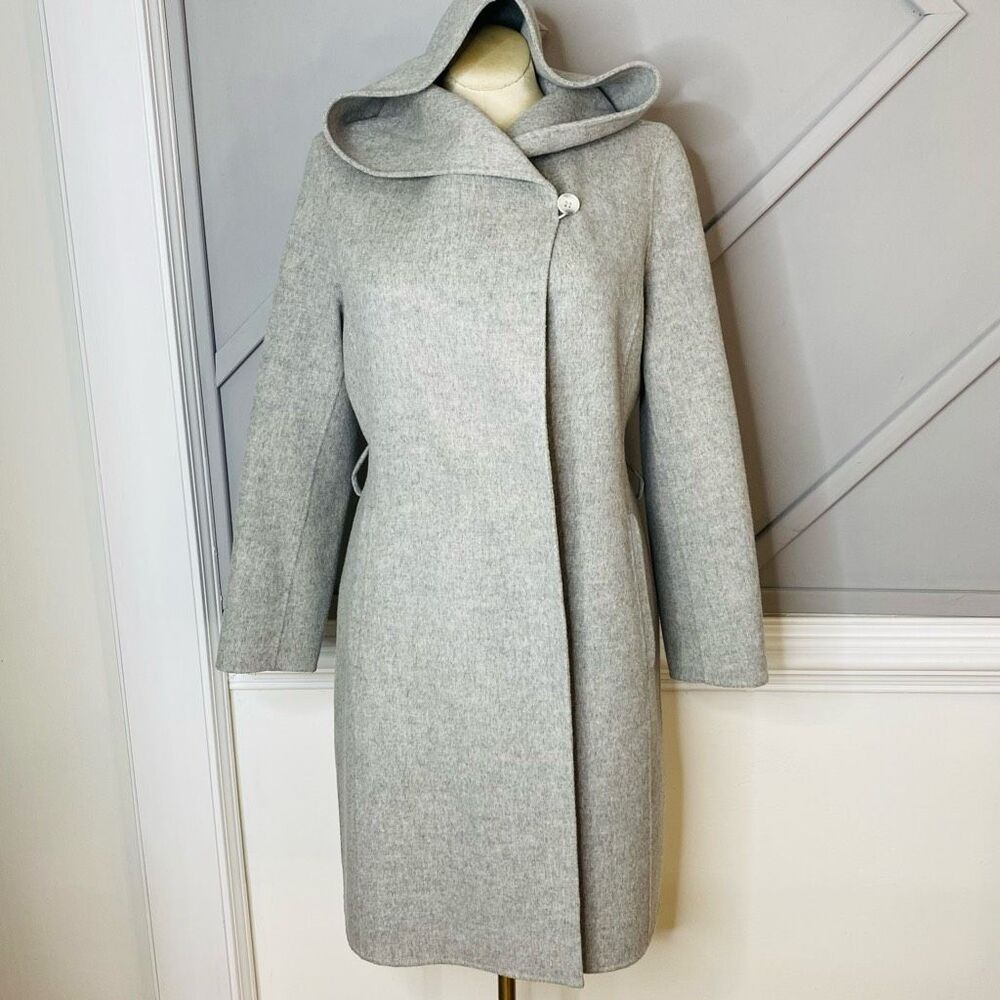 Theory Gray Wool / Cashmere Blend Wilrose Winsome Hooded Coat Size Large - Picture 1 of 14